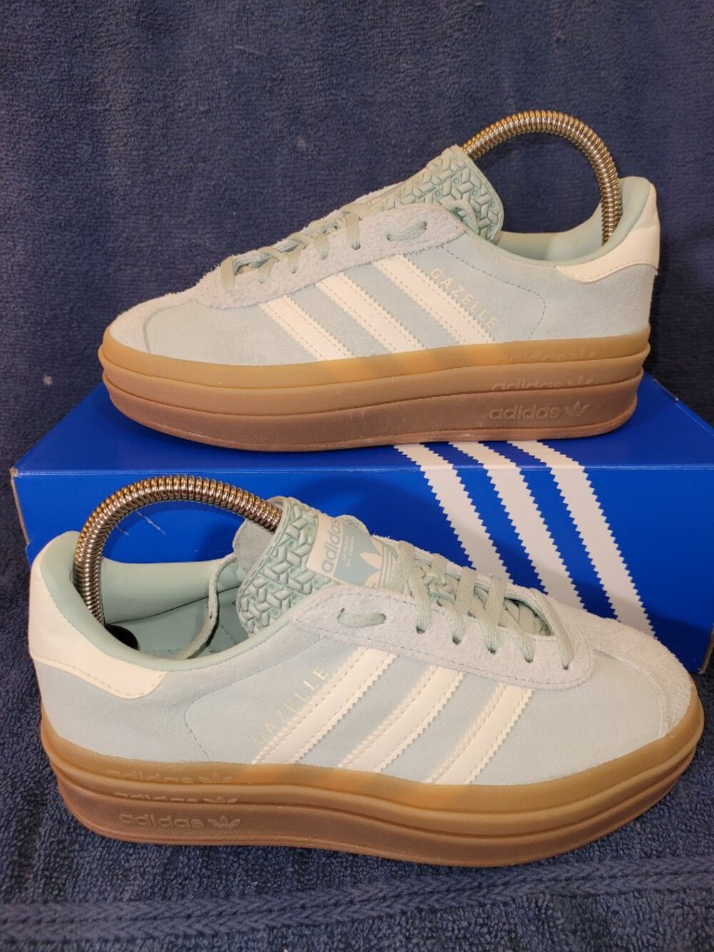 Adidas Gazelle Bold Women's Size 6.5 Ash Green White Tan Sneakers JS3902 (#2141)